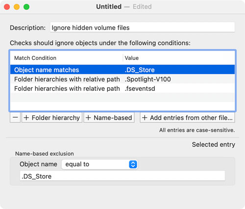Advanced users can create ignore lists to exclude certain files from a sync check.
