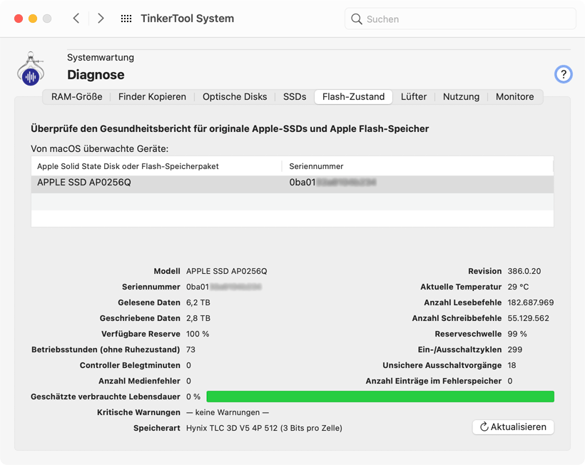 Überprüfen Sie den Zustand von originalem Apple-Flash-Speicher