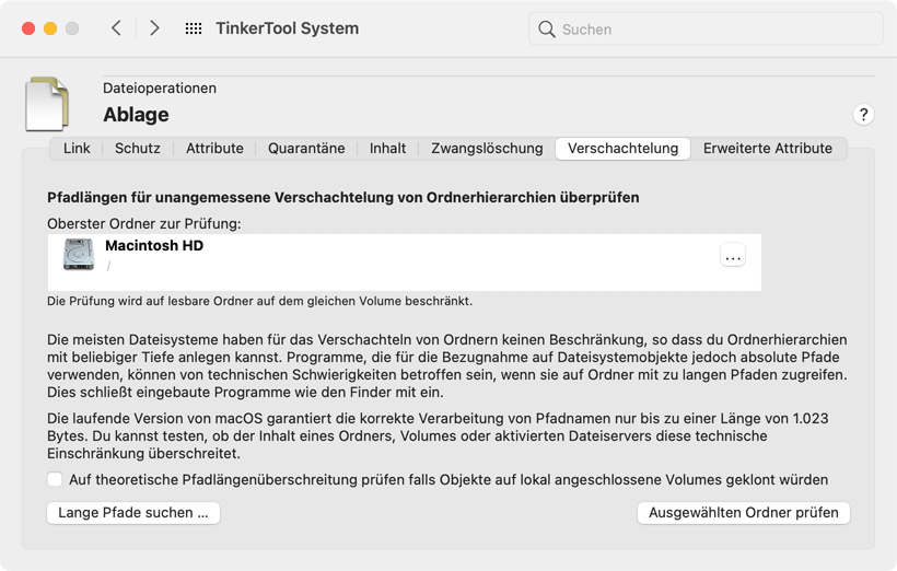 Suche nach absoluten Pfaden, die für viele Programme zu lang sein könnten