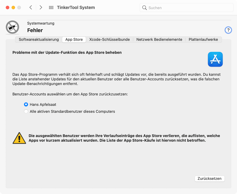 Das Zurücksetzen des App Store-Programms kann ungültige Update-Benachrichtigungen entfernen