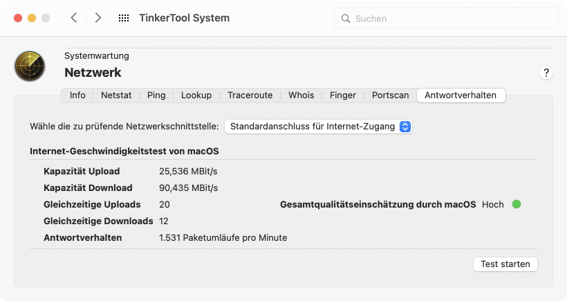 macOS kann das typische Antwortverhalten Ihres Netzwerks beurteilen und die Qualität einschätzen