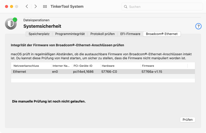 Eine Integritätsprüfung ist auch für Ethernet-Firmware von Broadcom möglich