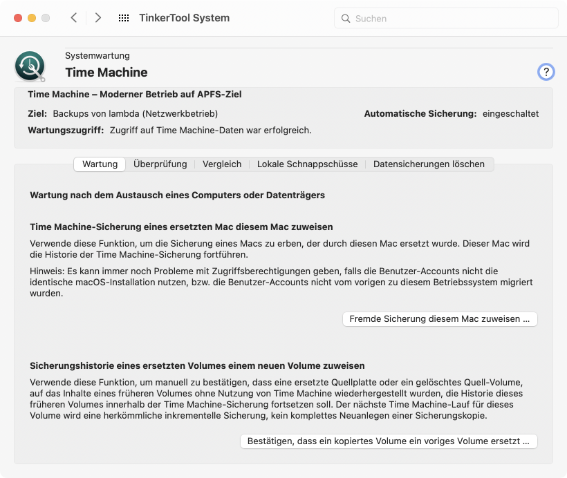 Wartung nach Austausch einer Time Machine-Datenquelle