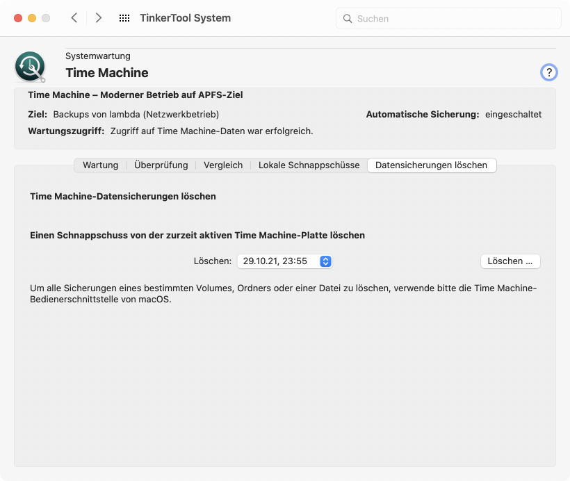Löschen von Time Machine-Sicherungsdaten