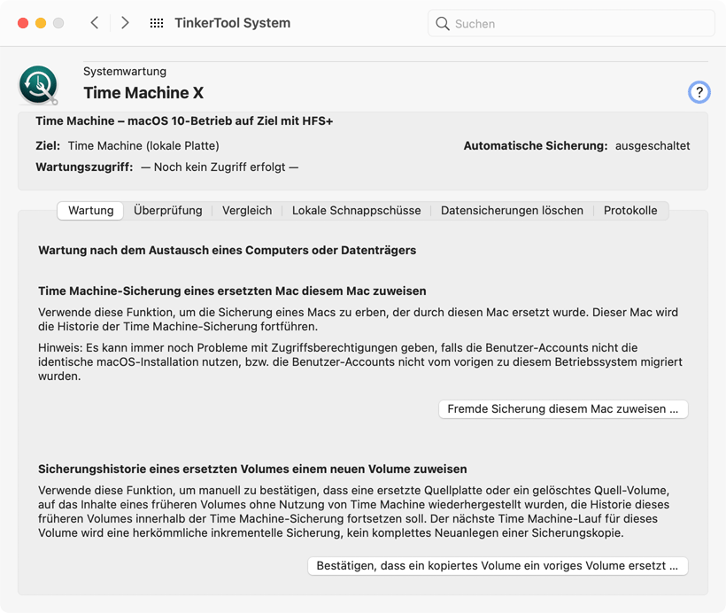 Wartung nach Austausch einer Time Machine-Datenquelle