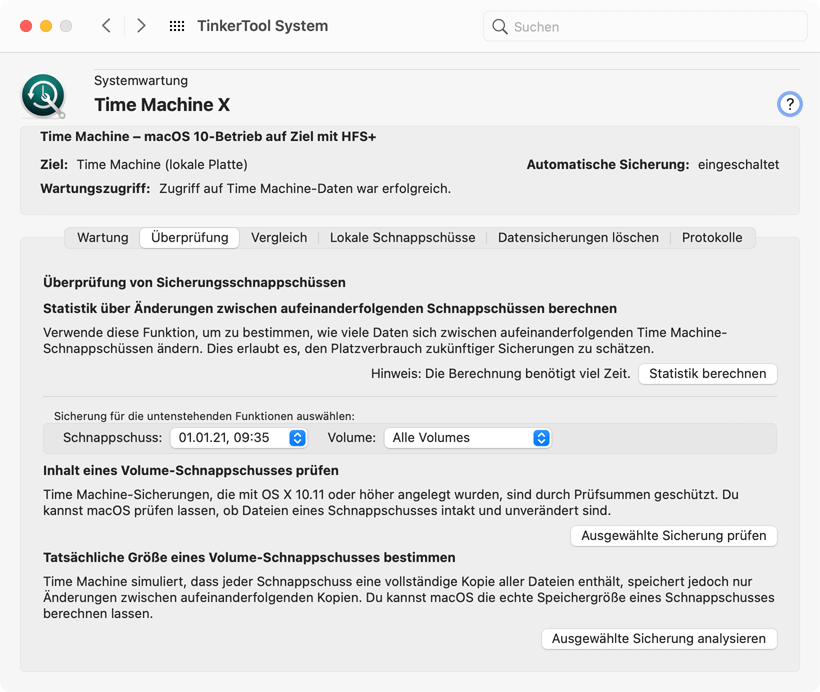 Funktionen zur Überprüfung und Statistik der Datensicherung