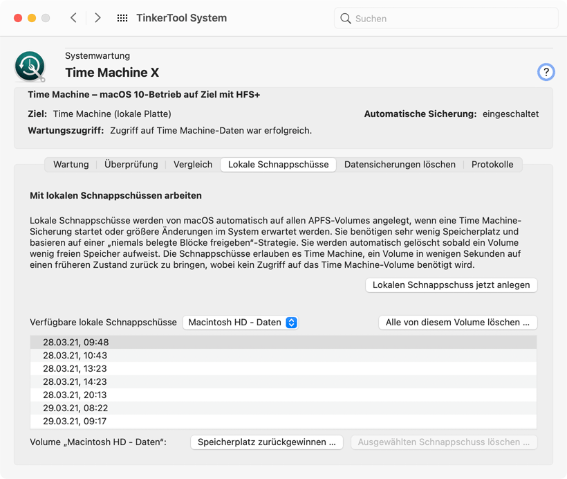 Arbeiten mit lokalen Schnappschüssen