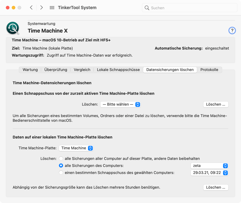 Löschen von Time Machine-Sicherungsdaten