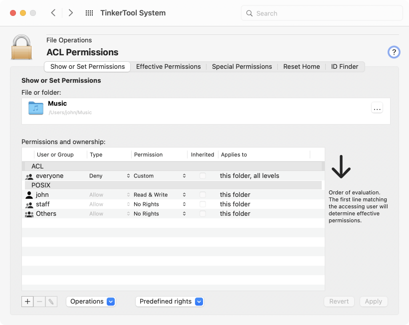 Show or set permissions