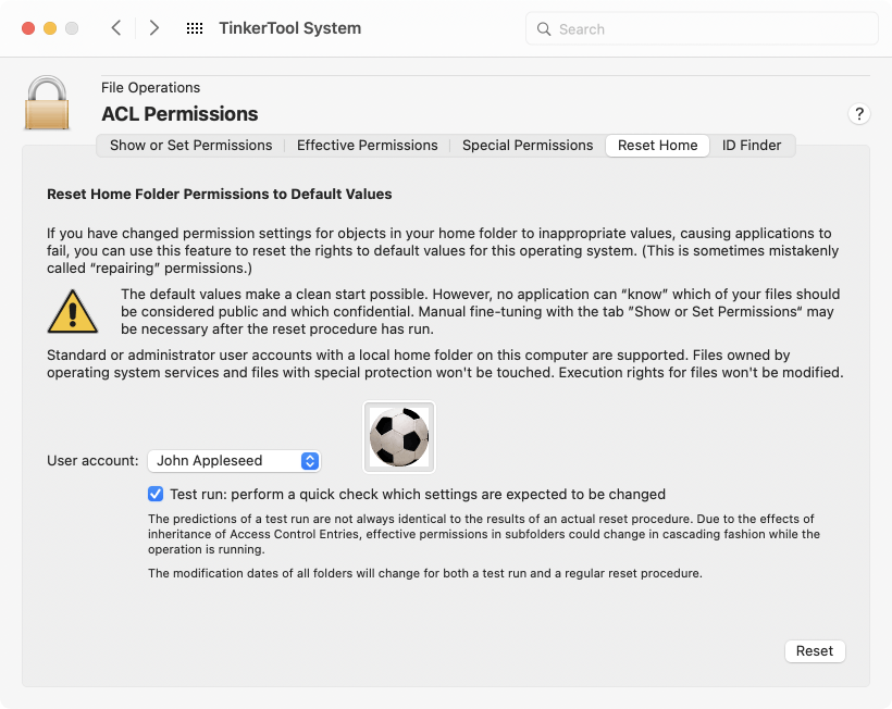 Incorrect permission settings in a home folder can be set to default values