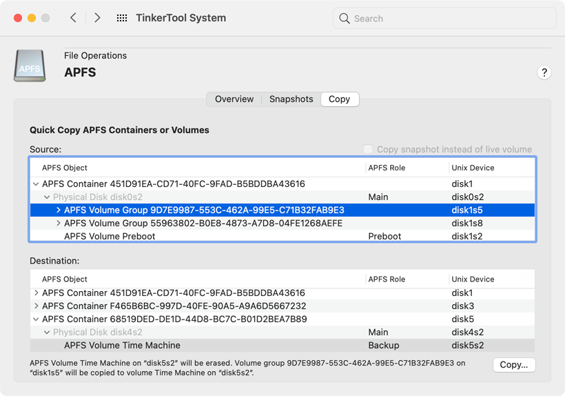 APFS objects can be copied quickly