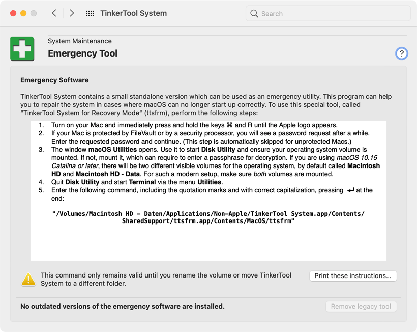 Emergency Tool - The instructions shown in the picture are individual for each computer and may not apply to your situation.