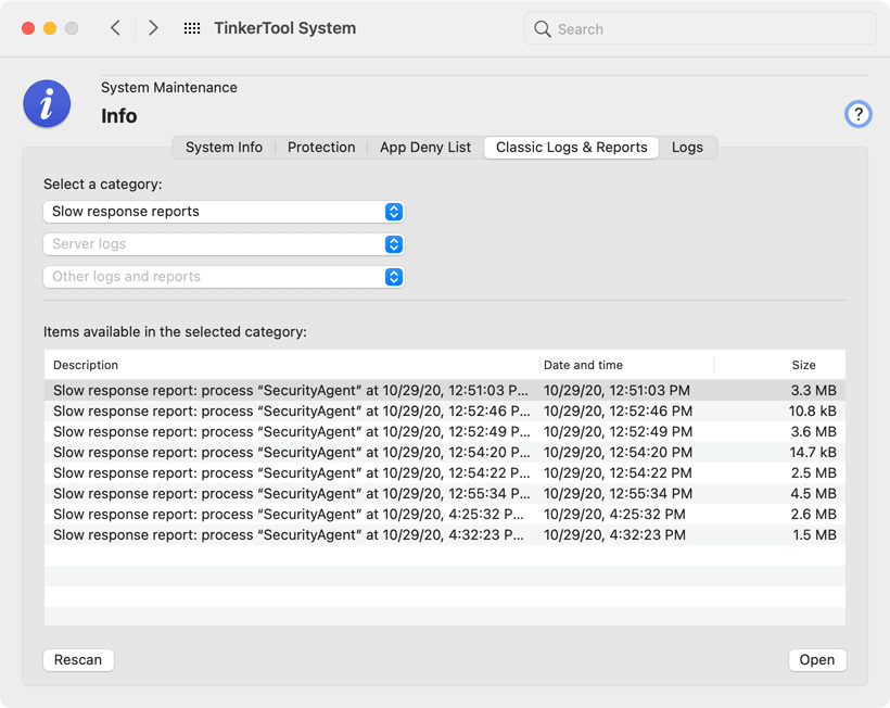 Logs and reports