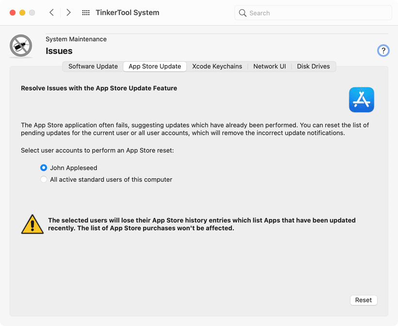 Resetting the App Store application can remove invalid update notifications