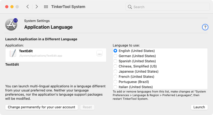 Application language