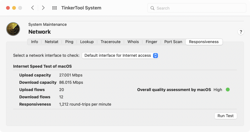 macOS can measure the typical responsiveness of your network and assess its quality