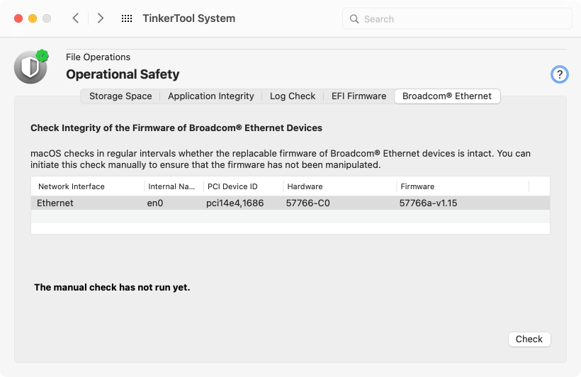 Integrity checks are also possible for Ethernet firmware provided by Broadcom