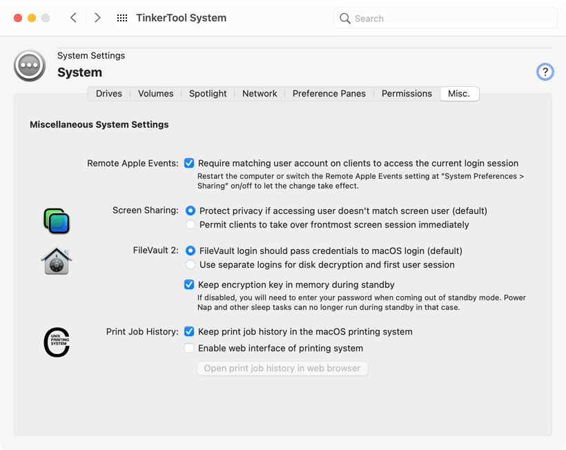 Miscellaneous System Settings