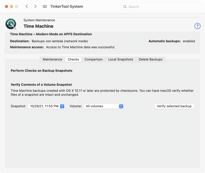 Feature for backup verification
