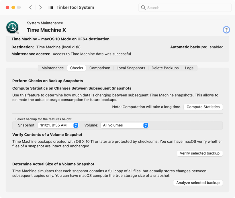 Features for backup verification and statistics