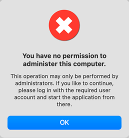 The login session must run for a user with administrator permissions.