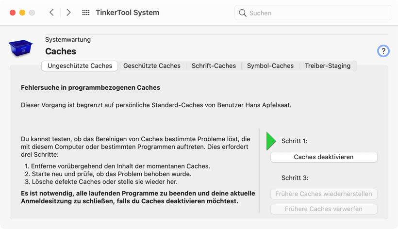 Deaktivieren Sie programmbezogene Caches ohne diese löschen zu müssen.