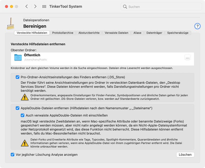 Entfernen Sie versteckte Hilfsdateien, falls Sie diese nicht brauchen.