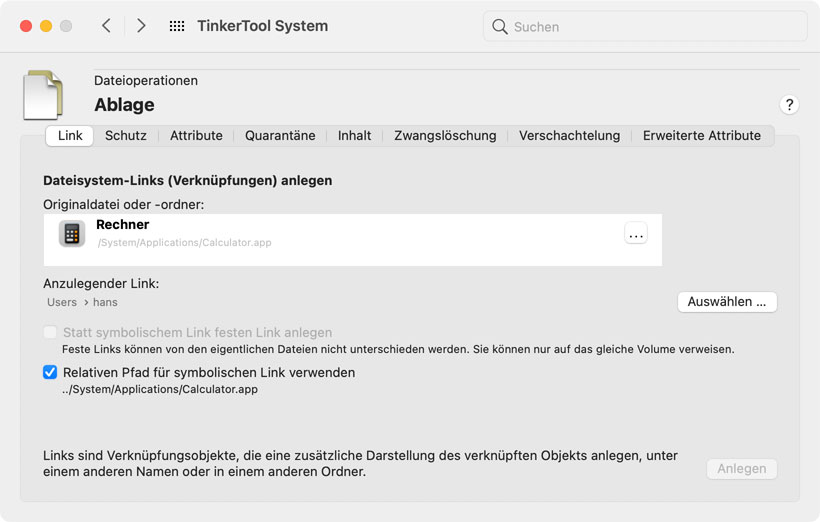Legen Sie Links als Alternative zu klassischen Aliasen an.