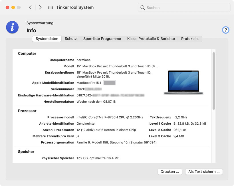 Zeigen Sie Details über die Computer-Hardware an, die im Programm Systeminformationen von macOS nicht sichtbar sind.