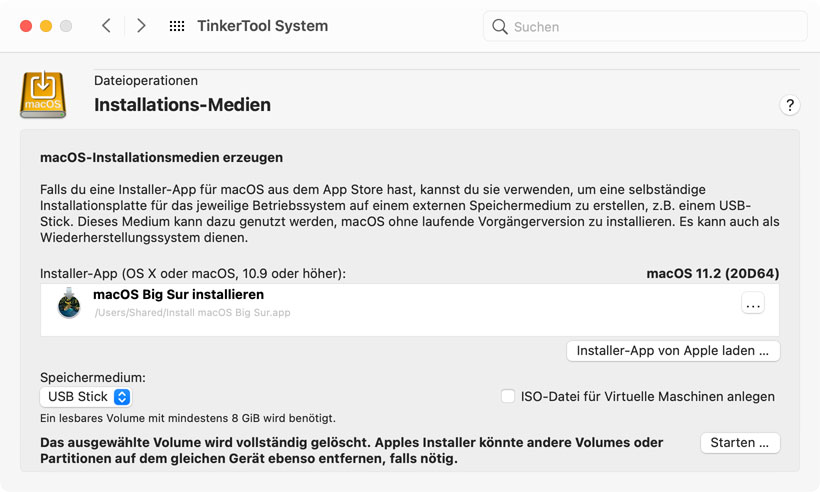 Legen Sie Installationsmedien für macOS oder OS X an.