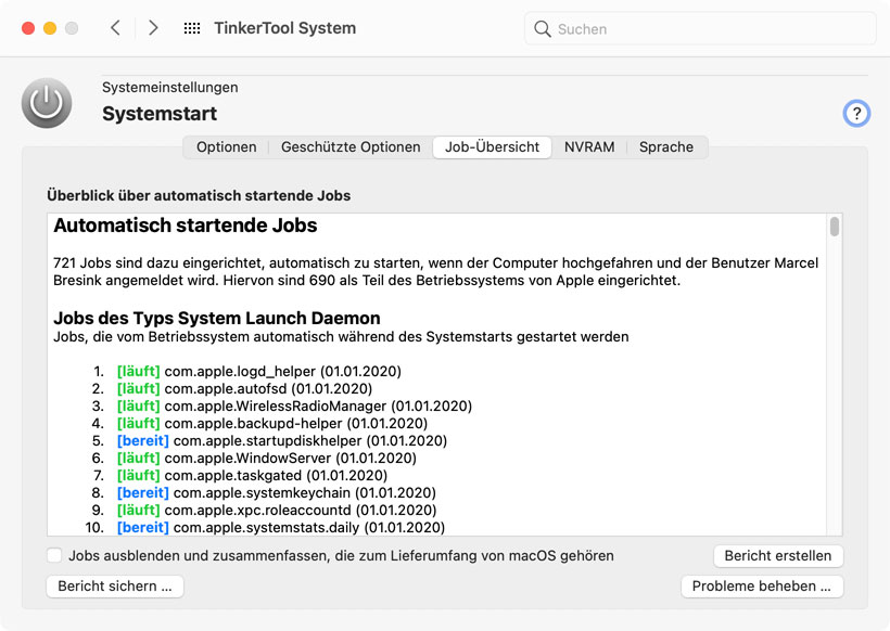 Erhalten Sie einen Überblick über alle Start-Jobs, die im System eingerichtet sind.