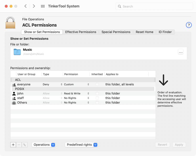 The true permission settings of any file system object can be displayed and modified.