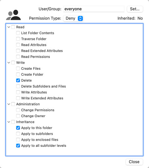 By using Access Control Lists (ACLs), macOS can specify exact rights in detail.