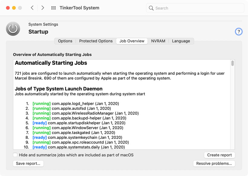 Get an overview of all startup jobs currently configured in the system.