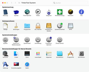 TinkerTool System 7 mit
              eingebundenem TinkerTool, auf mobilem Intel-Mac.
              Funktionen auf anderer Hardware können variieren.