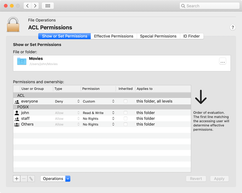 Show or set permissions