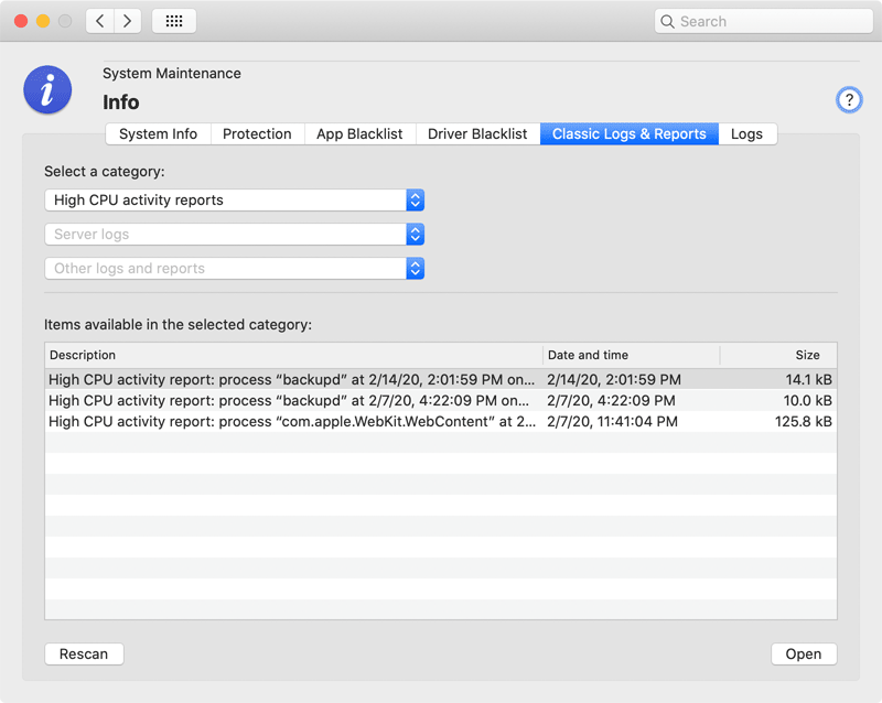 Logs and reports