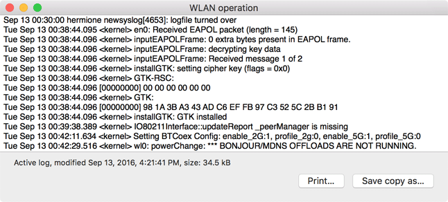 The contents of a log or report is shown in a separate window.