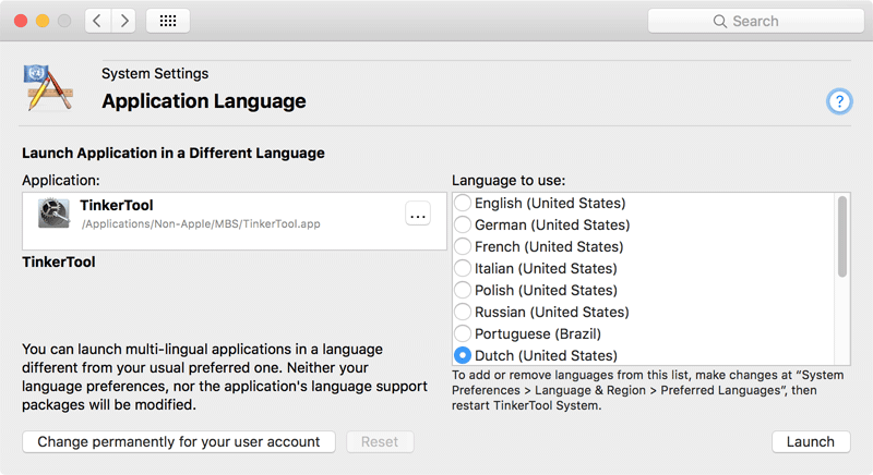 Application language