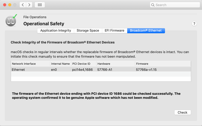 Integrity checks are also possible for Ethernet firmware provided by Broadcom