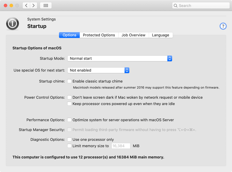 Startup options