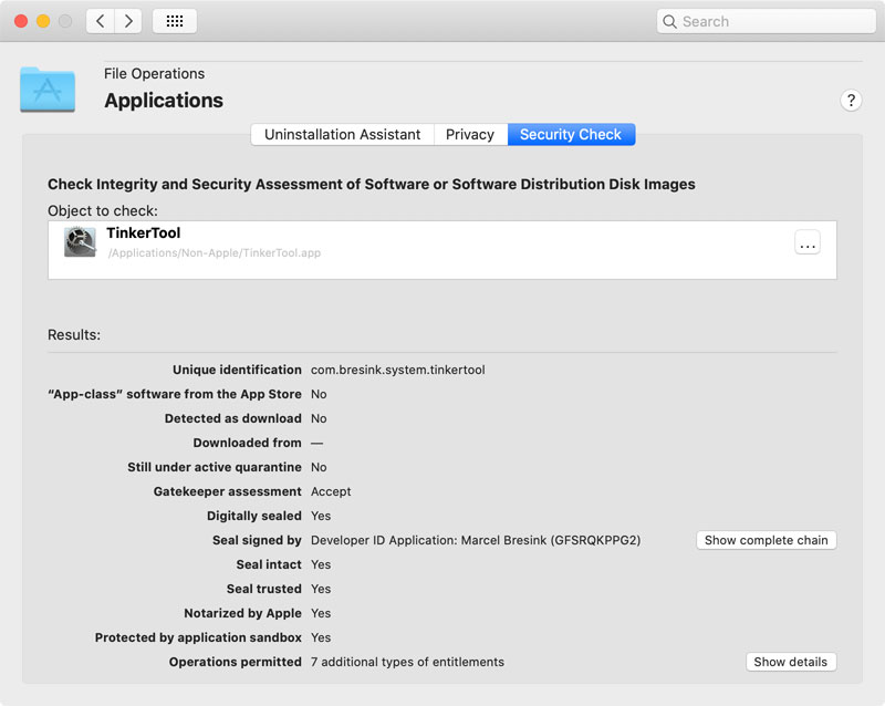Check the integrity and security assessment for applications or other executable code on your system.