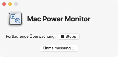 Das Steuerungsfenster von Mac Power Monitor