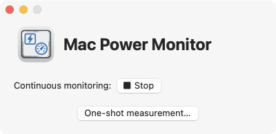 The control window of Mac Power Monitor