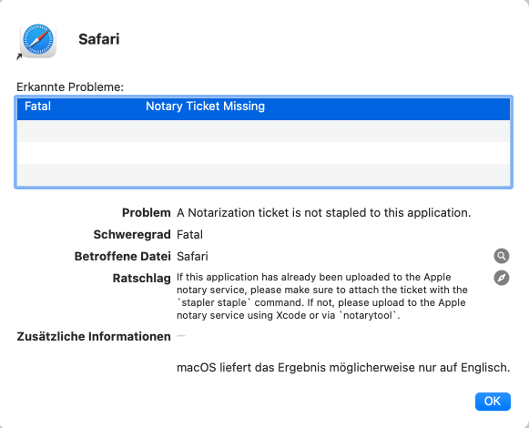 Beispiel für das Ergebnis einer Prüfung