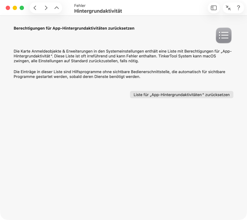 Ab macOS 26 werden Hintergrundobjekte treffender als Befugnisse zu App-Hintergrundaktivität bezeichnet