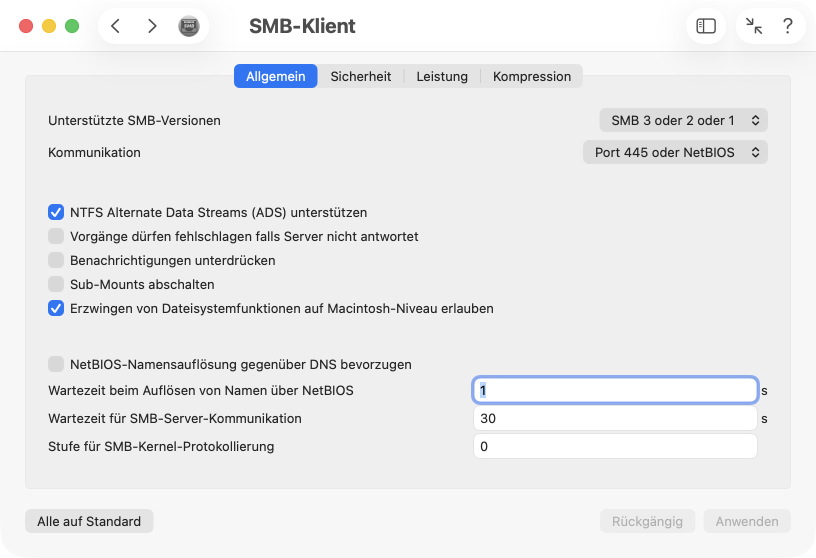 Allgemeine SMB-Einstellungen
