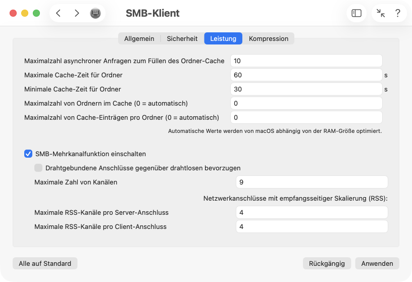 Einstellungen für SMB-Leistung