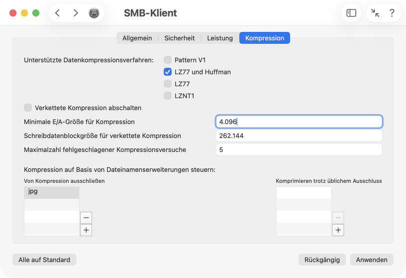 Einstellungen für SMB-Datenkompression