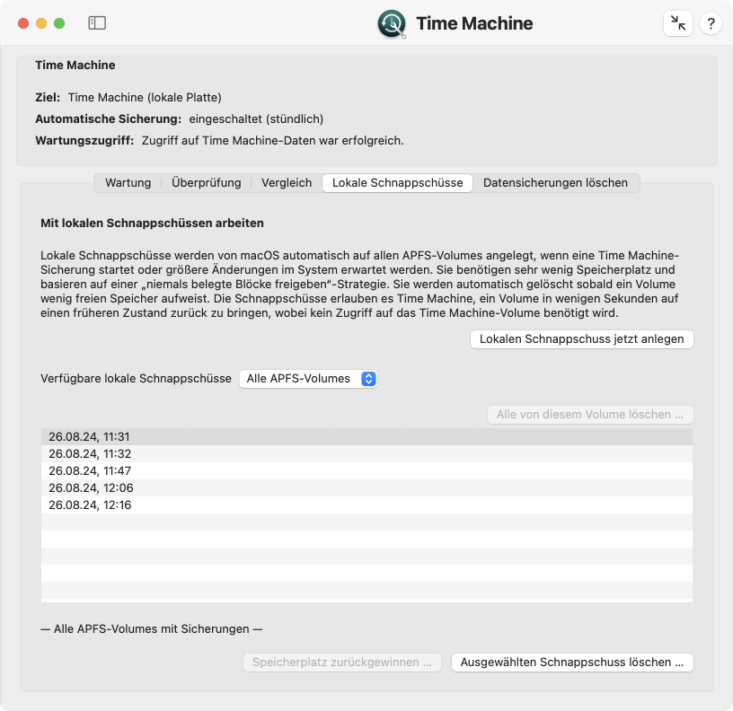 Arbeiten mit lokalen Schnappschüssen